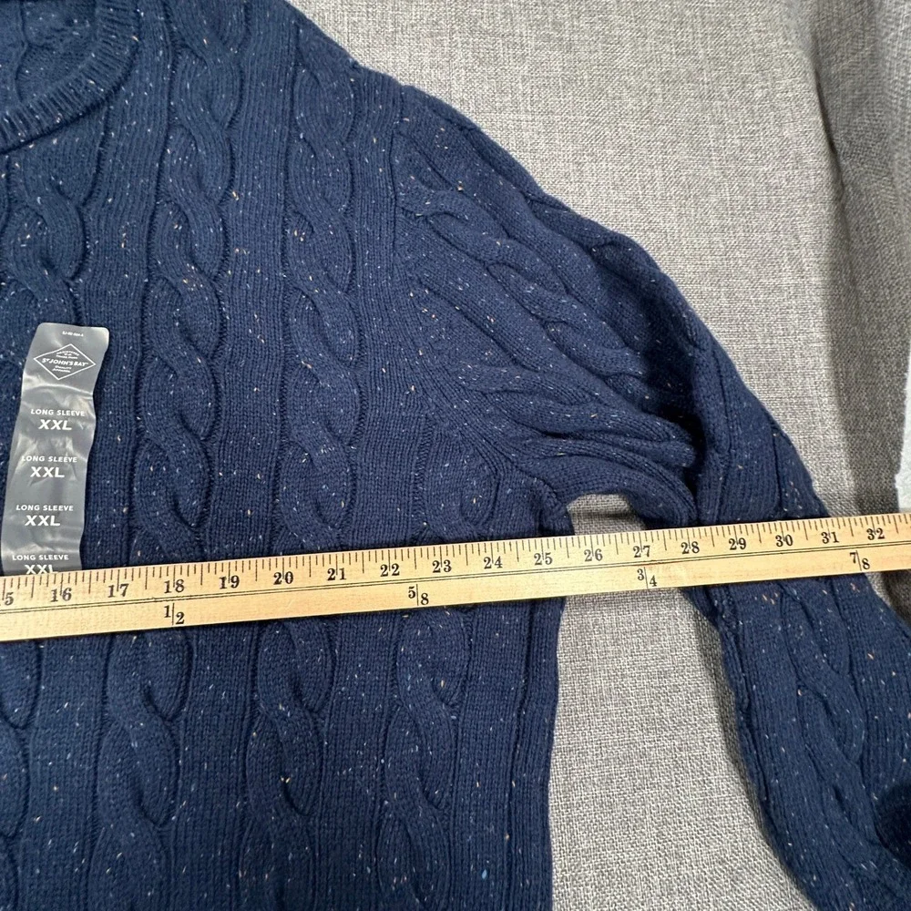 St. Johns Bay Cable Knit Sweater Mens XXL Navy Speckled Wool Blend Fisherman NEW
